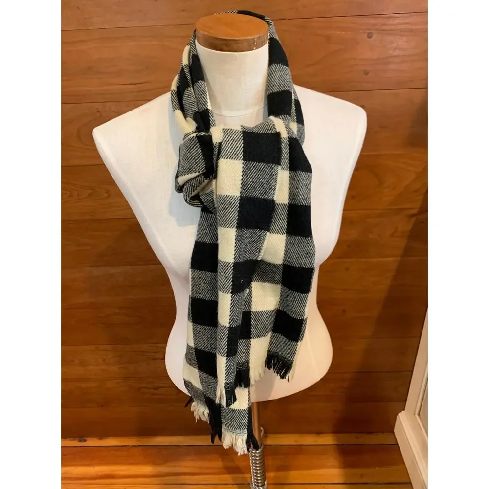 J Crew plaid soft cozy scarf black cream check